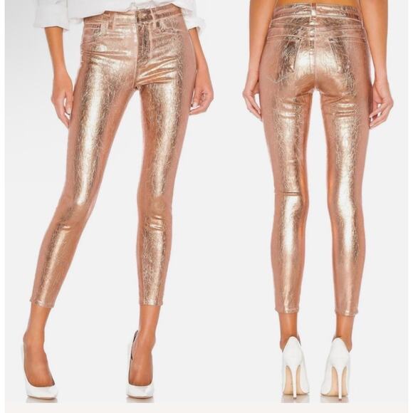 L’AGENCE Margot High Rise Skinny METALLIC PETAL ROSE GOLD SZ 24 NWT $245 retail - Picture 1 of 11